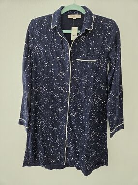 LOFT Navy Star Print Pajama Shirt Size Xs New
